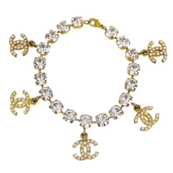 Chanel Rhinestone Chain Bracelet Gold 95A 172495 - Picture 1 of 4